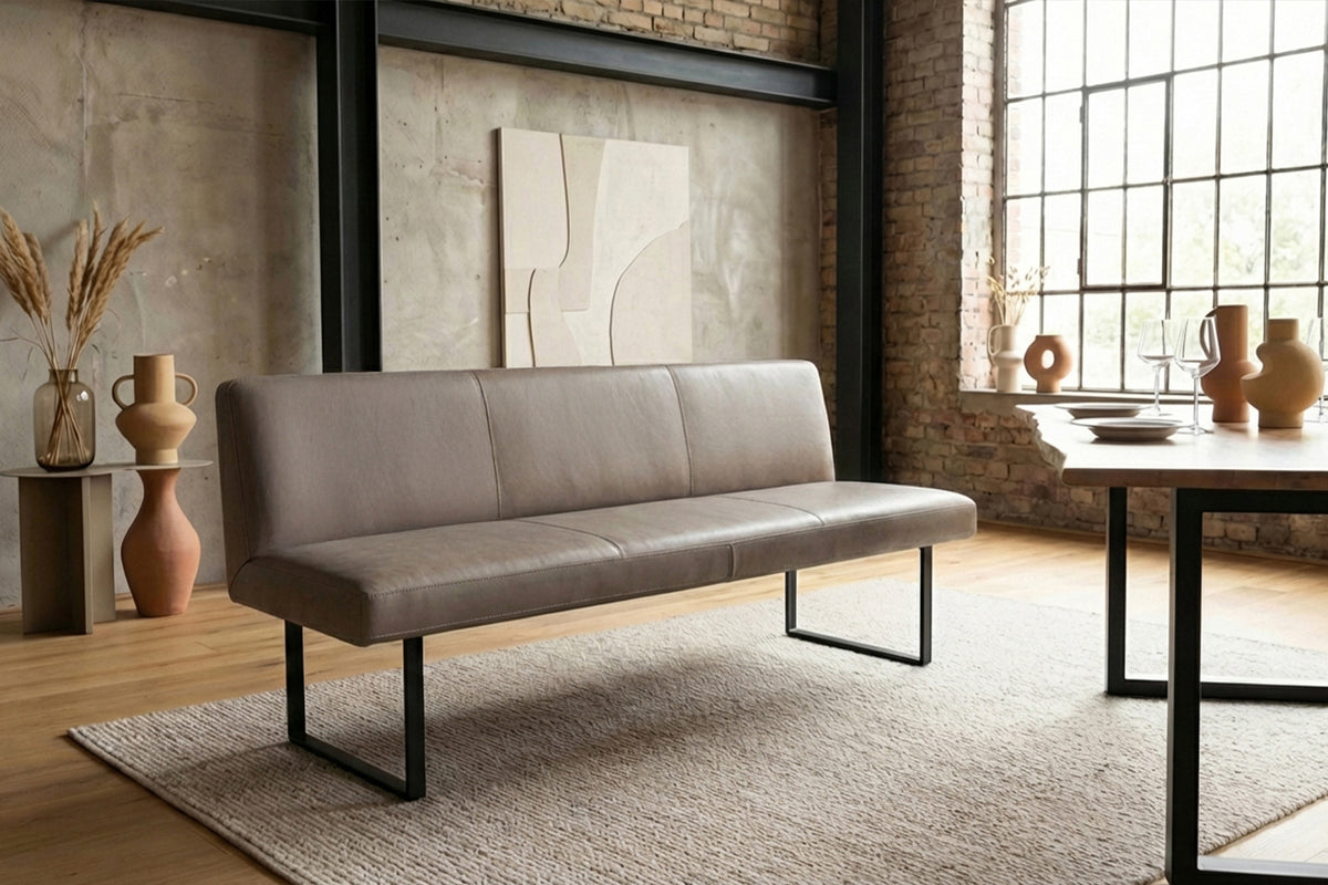 KAWOLA Esszimmerbank ELEEN Leder grau, 2.5-Sitzer, 203 x 69