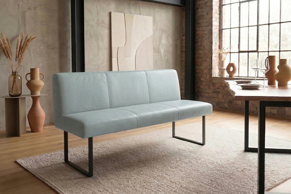 KAWOLA Esszimmerbank ELEEN Leder hellblau, 2-Sitzer, 143 x 69