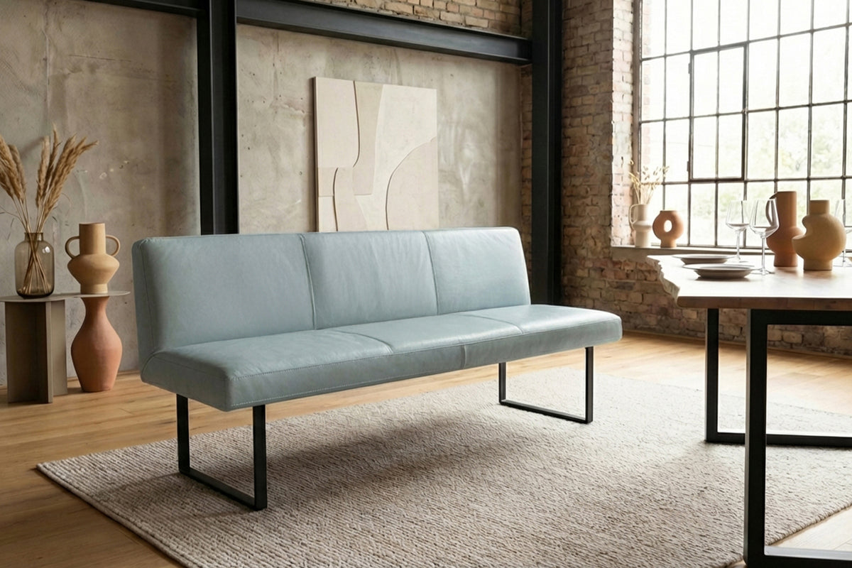 KAWOLA Esszimmerbank ELEEN Leder hellblau, 2-Sitzer, 183 x 69