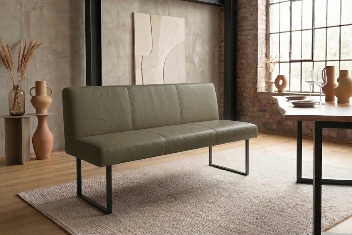 KAWOLA Esszimmerbank ELEEN Leder olivgrün, 2-Sitzer, 143 x 69