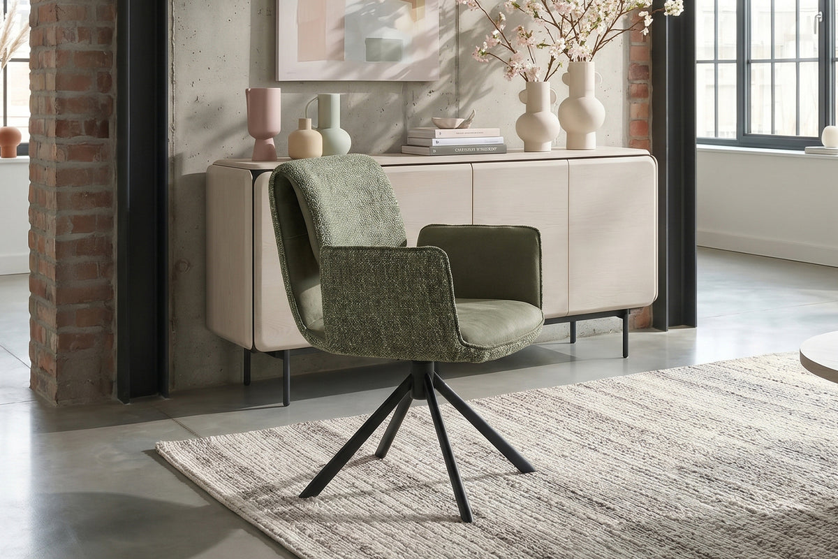 KAWOLA Esszimmerstuhl EDENIA Drehstuhl Stoff grün