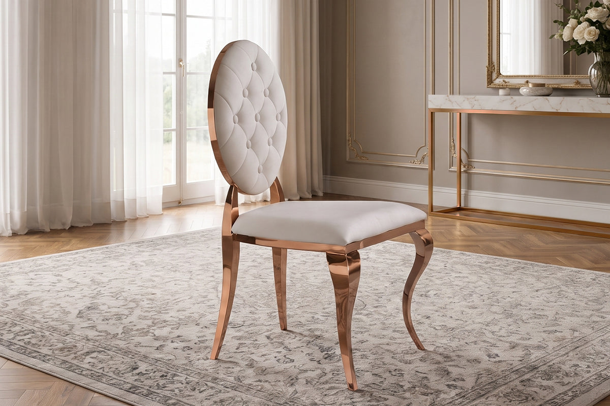 KAWOLA Esszimmerstuhl LINDA Barock rosé gold Velvet cremeweiß