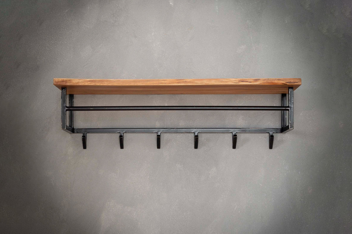 KAWOLA Garderobe NEREA Akazie Metall Hutablage 6 Haken schwarz