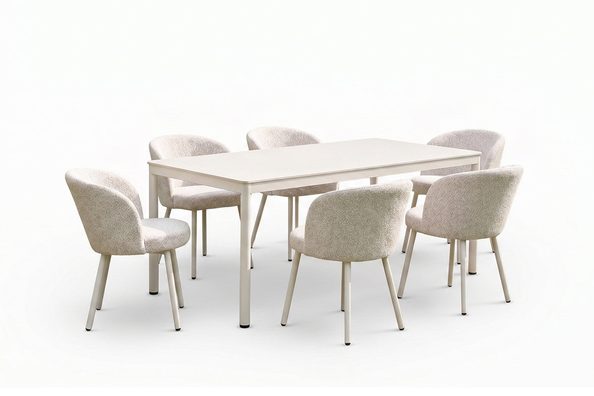 KAWOLA Gartenmöbel Set INDUS 7-tlg. Aluminium cremefarben