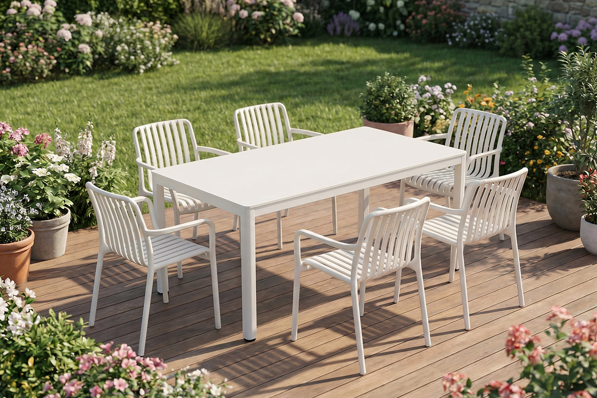 KAWOLA Gartenmöbel Set MIAVA 7-tlg. cremefarben, Tischgestell Stahl