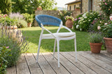 KAWOLA Gartenstuhl KISO Outdoor weiß mit Kissen Rückenlehne Rope dunkelblau