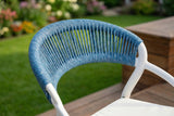 KAWOLA Gartenstuhl KISO Outdoor weiß mit Kissen Rückenlehne Rope dunkelblau