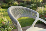 KAWOLA Gartenstuhl KISO Outdoor weiß mit Kissen Rückenlehne Rope grau
