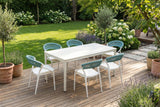 KAWOLA Gartenstuhl KISO Outdoor weiß mit Kissen Rückenlehne Rope hellblau