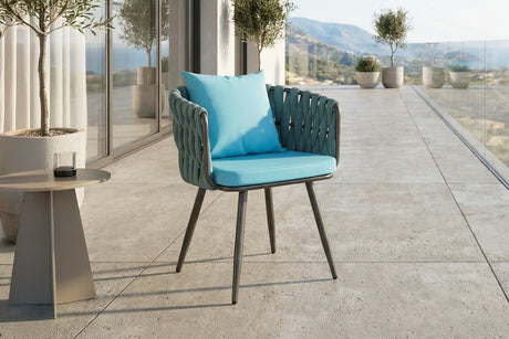 KAWOLA Gartenstuhl LUSHA Outdoor grau Rope türkis mit Kissen