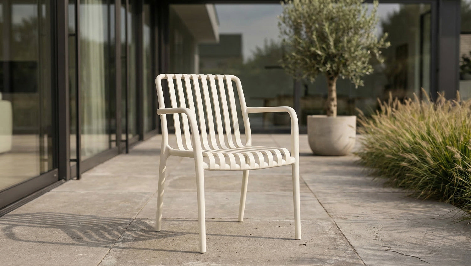 KAWOLA Gartenstuhl MIAVA Outdoor stapelbar Kunststoff cremefarben