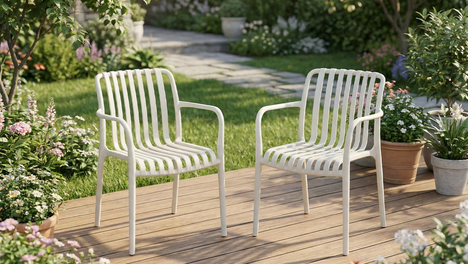 KAWOLA Gartenstuhl MIAVA Outdoor stapelbar Kunststoff cremefarben