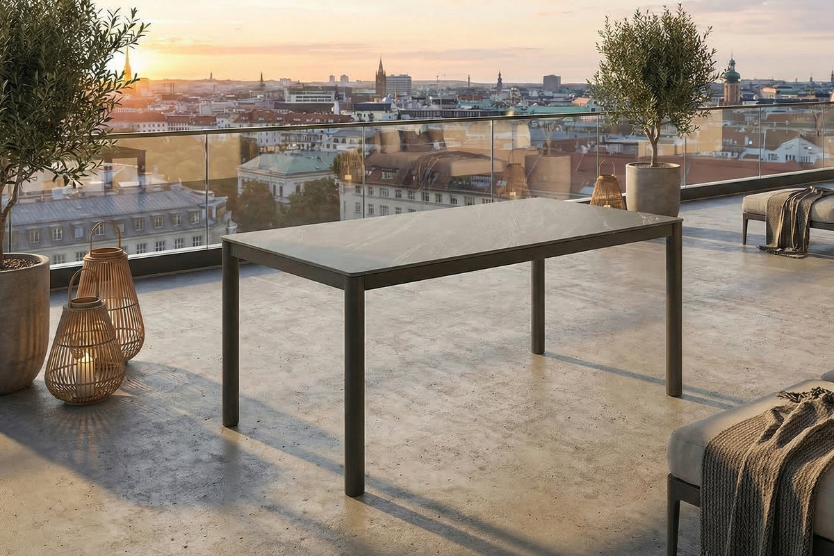 KAWOLA Gartentisch LONGA Outdoor Keramik dunkelgrau, Gestell Stahl
