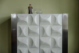 KAWOLA Highboard MARGO 2 Türen Ulme furniert grau Fuß Edelstahl gebürstet