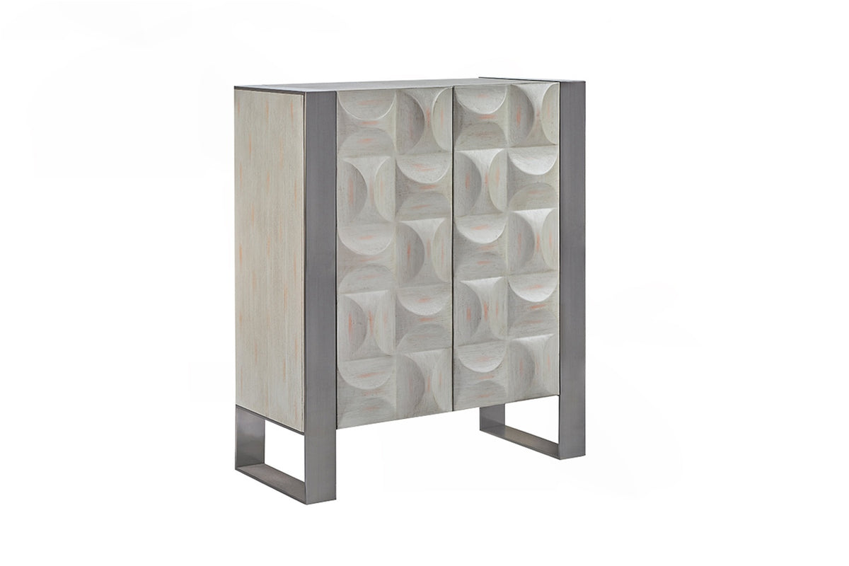 KAWOLA Highboard MARGO 2 Türen Ulme furniert grau Fuß Edelstahl gebürstet