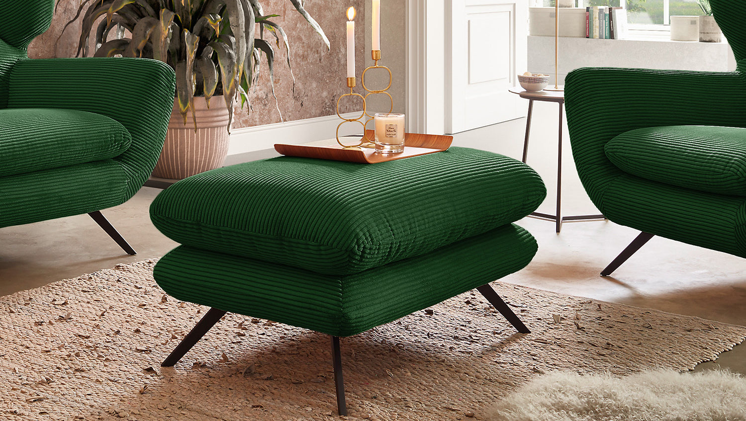 KAWOLA Hocker CHARME Hockerbank Cord smaragd