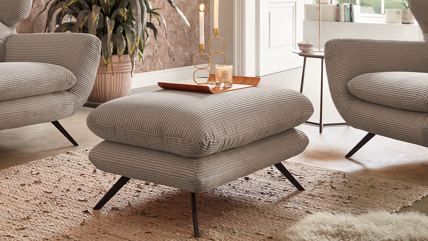 KAWOLA Hocker CHARME Hockerbank Cord taupe