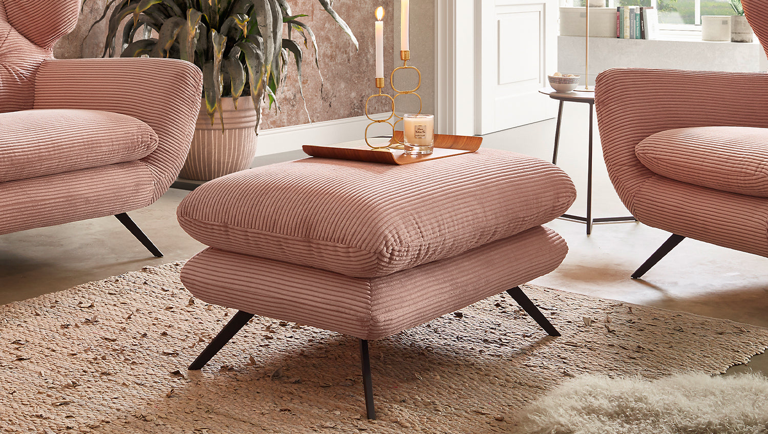 KAWOLA Hocker CHARME Hockerbank groß Cord rosa