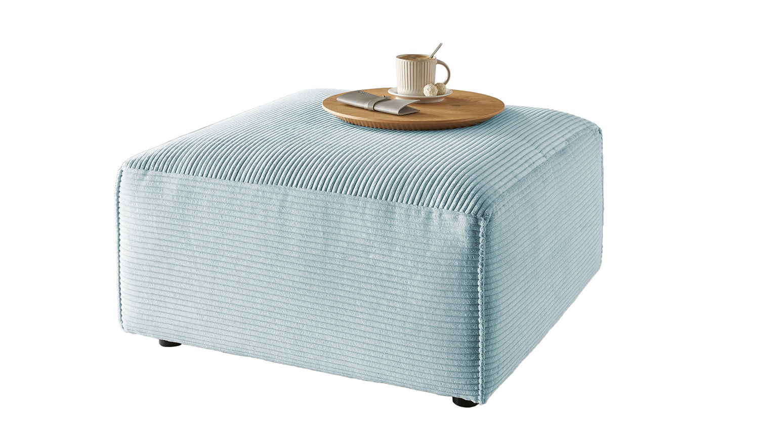 KAWOLA Hocker RANI Polsterhocker Cord hellblau