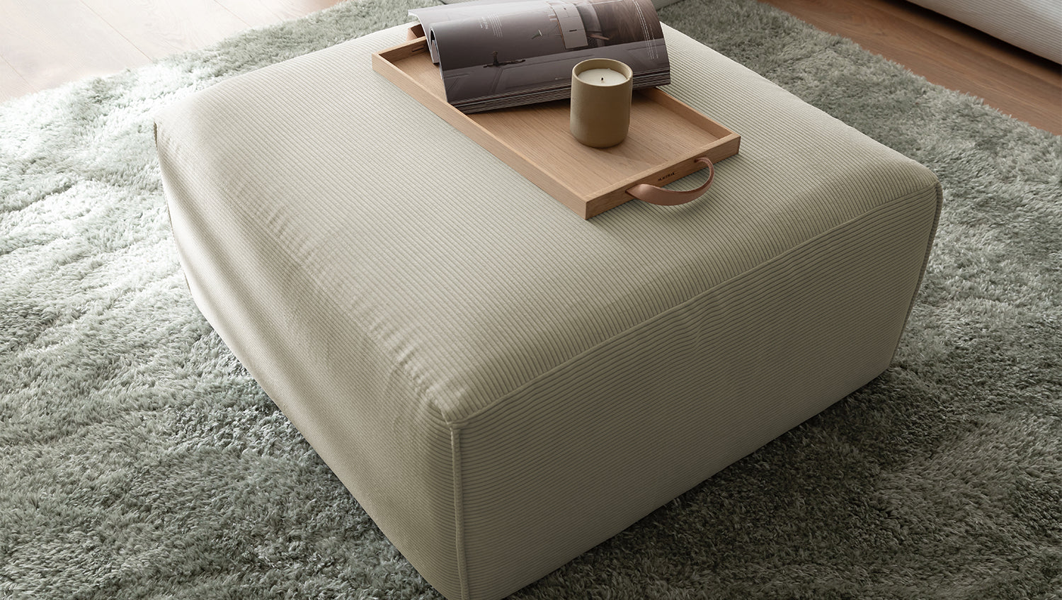 KAWOLA Hocker RANI Polsterhocker Feincord beige