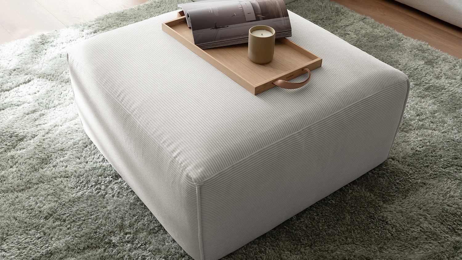 KAWOLA Hocker RANI Polsterhocker Feincord silber