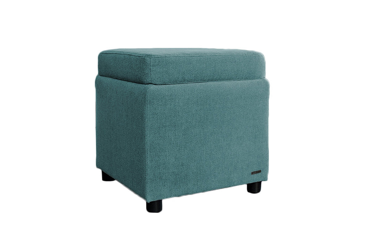 KAWOLA Hocker mit Stauraum IDA Stoff petrol