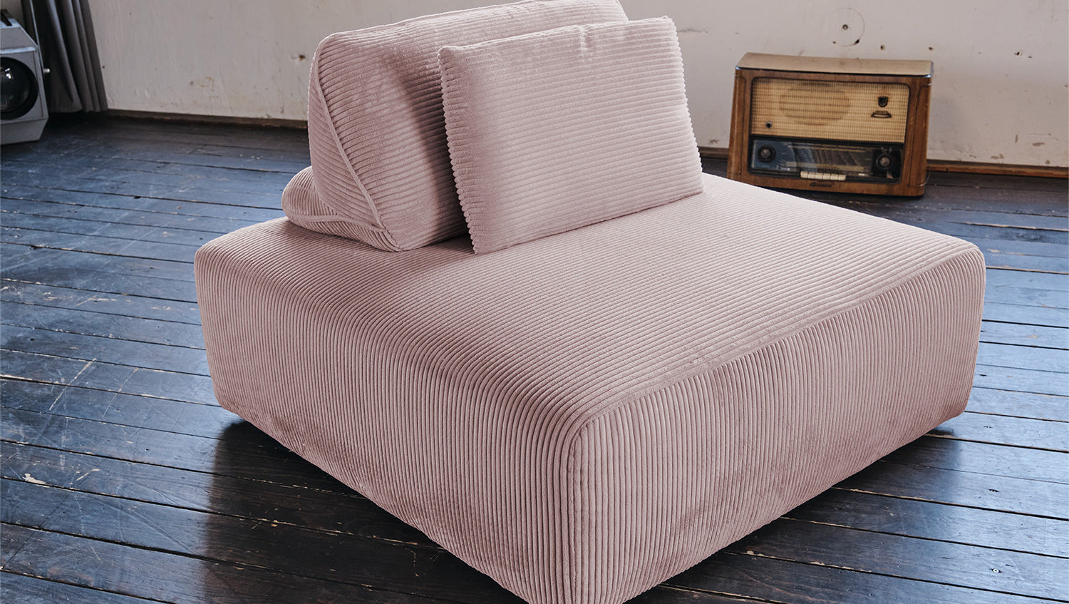 KAWOLA Hocker WIOLO SOFT Polsterhocker mit Rückenkissen Cord rosa