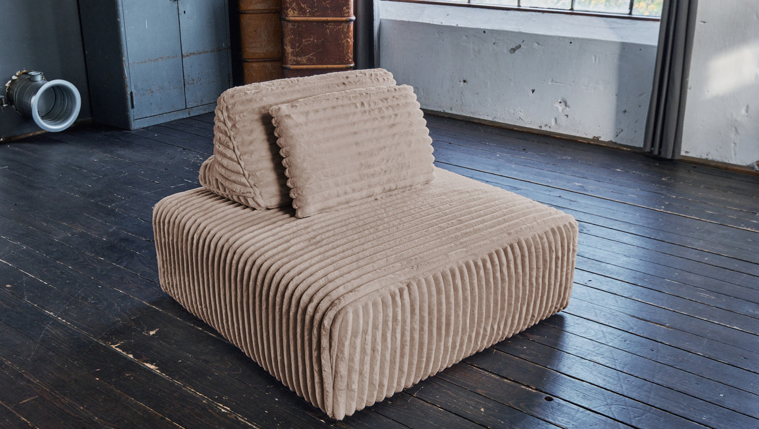KAWOLA Hocker WIOLO SOFT Polsterhocker mit Rückenkissen Weicher Breitcord taupe