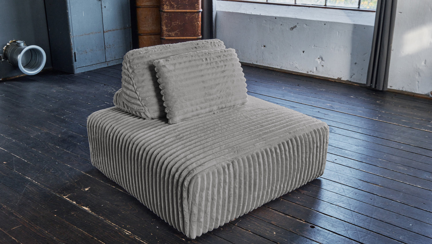 KAWOLA Hocker WIOLO SOFT Polsterhocker mit Rückenkissen Weicher Breitcord grau
