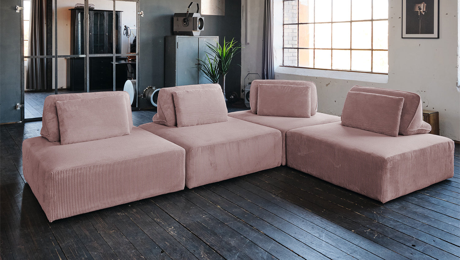 KAWOLA Hocker WIOLO SOFT Sitzelement für Modulsofa Cord rosa