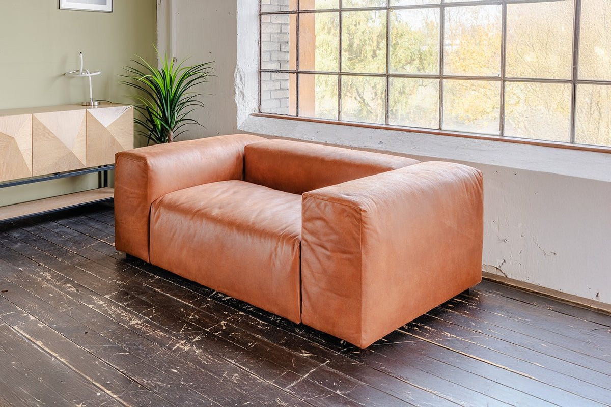KAWOLA Loveseat MIA Modularer Sessel 4-tlg. Lederfaserstoff cognac