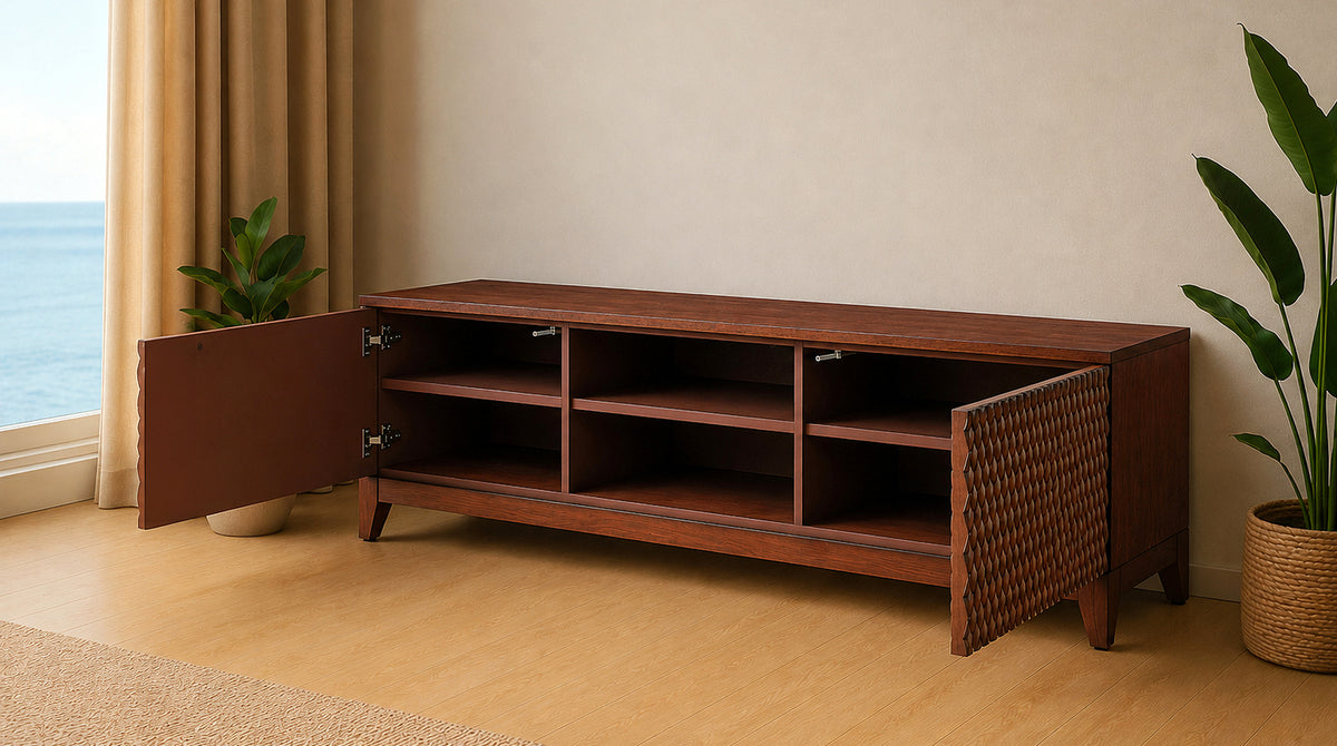KAWOLA Lowboard COPAS TV-Board 2 Türen 2 Fächer Eiche furniert braun