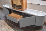 KAWOLA Lowboard MARIA TV-Bank Marmorplatte Kunstleder grau