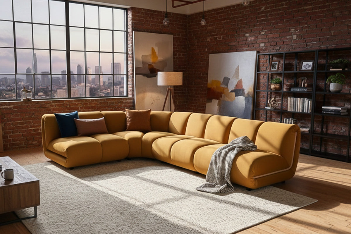 KAWOLA Modulsofa LAYLA Ecksofa 4 Module Velvet gelb