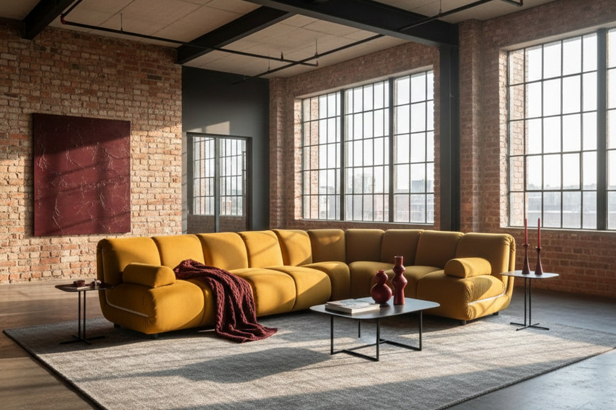 KAWOLA Modulsofa LAYLA Ecksofa 4 Module Velvet gelb, Mit Armlehne