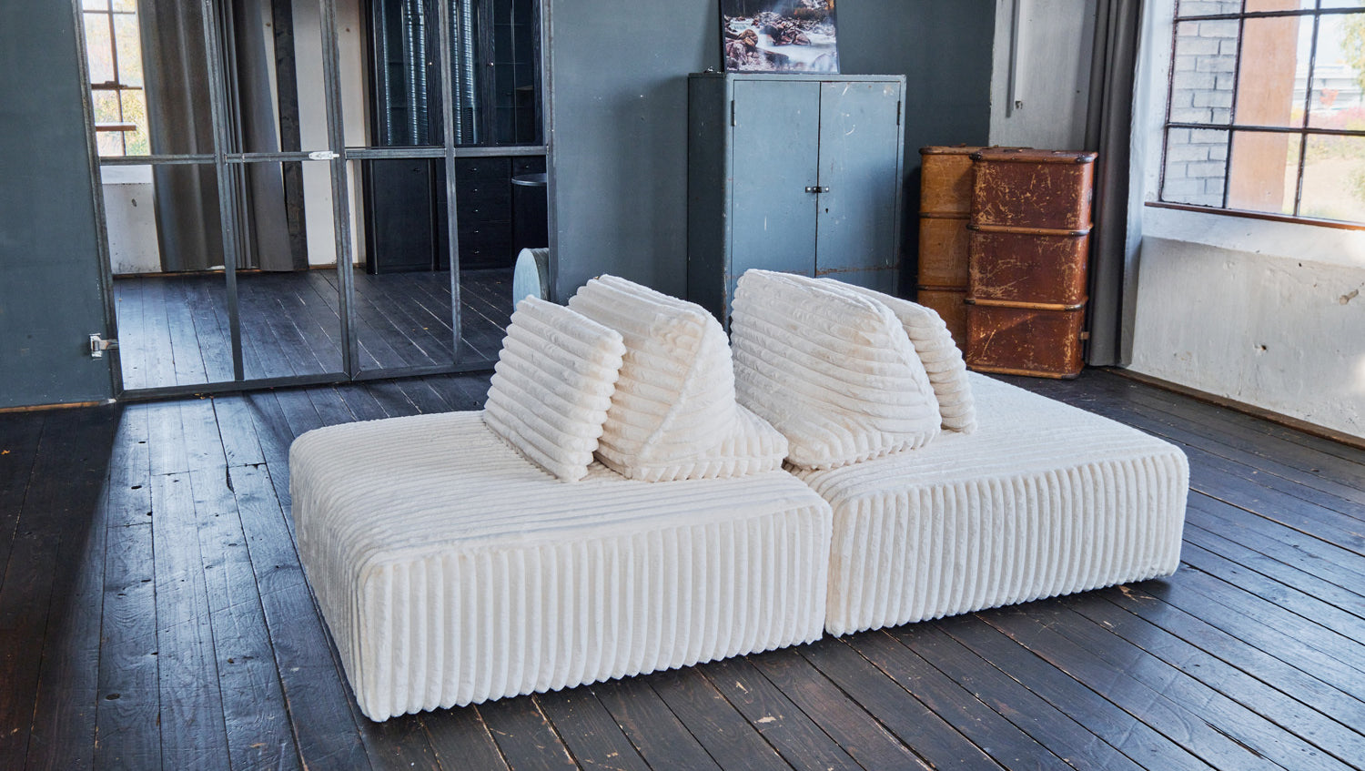 KAWOLA Modulsofa WIOLO SOFT 2 Module 2 Rückenkissen Weicher Breitcord cremeweiß