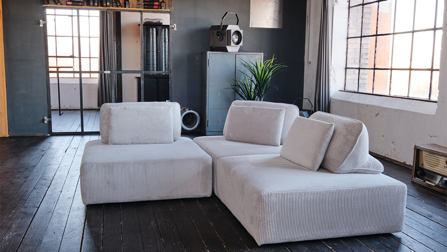 KAWOLA Modulsofa WIOLO SOFT 3 Module 3 Rückenkissen Cord hellgrau