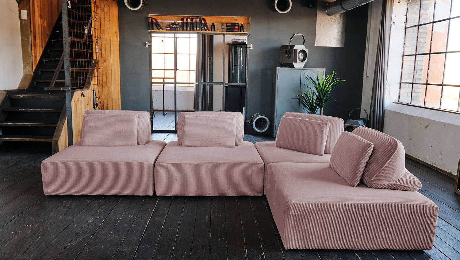 KAWOLA Modulsofa WIOLO SOFT 4 Module 4 Rückenkissen Cord rosa