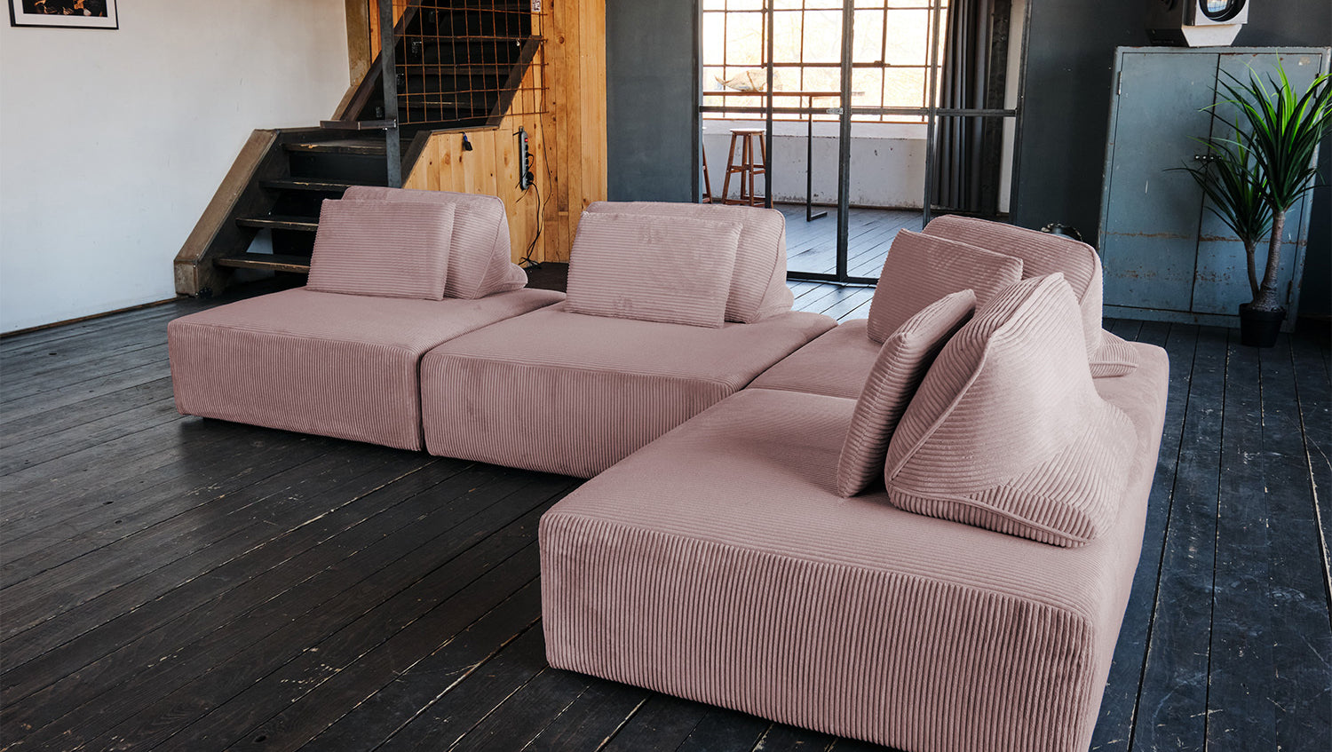 KAWOLA Modulsofa WIOLO SOFT 4 Module 4 Rückenkissen Cord rosa