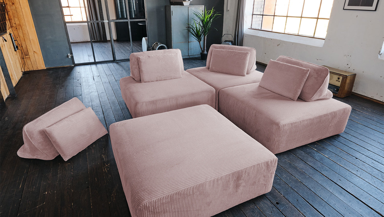 KAWOLA Modulsofa WIOLO SOFT 4 Module 4 Rückenkissen Cord rosa
