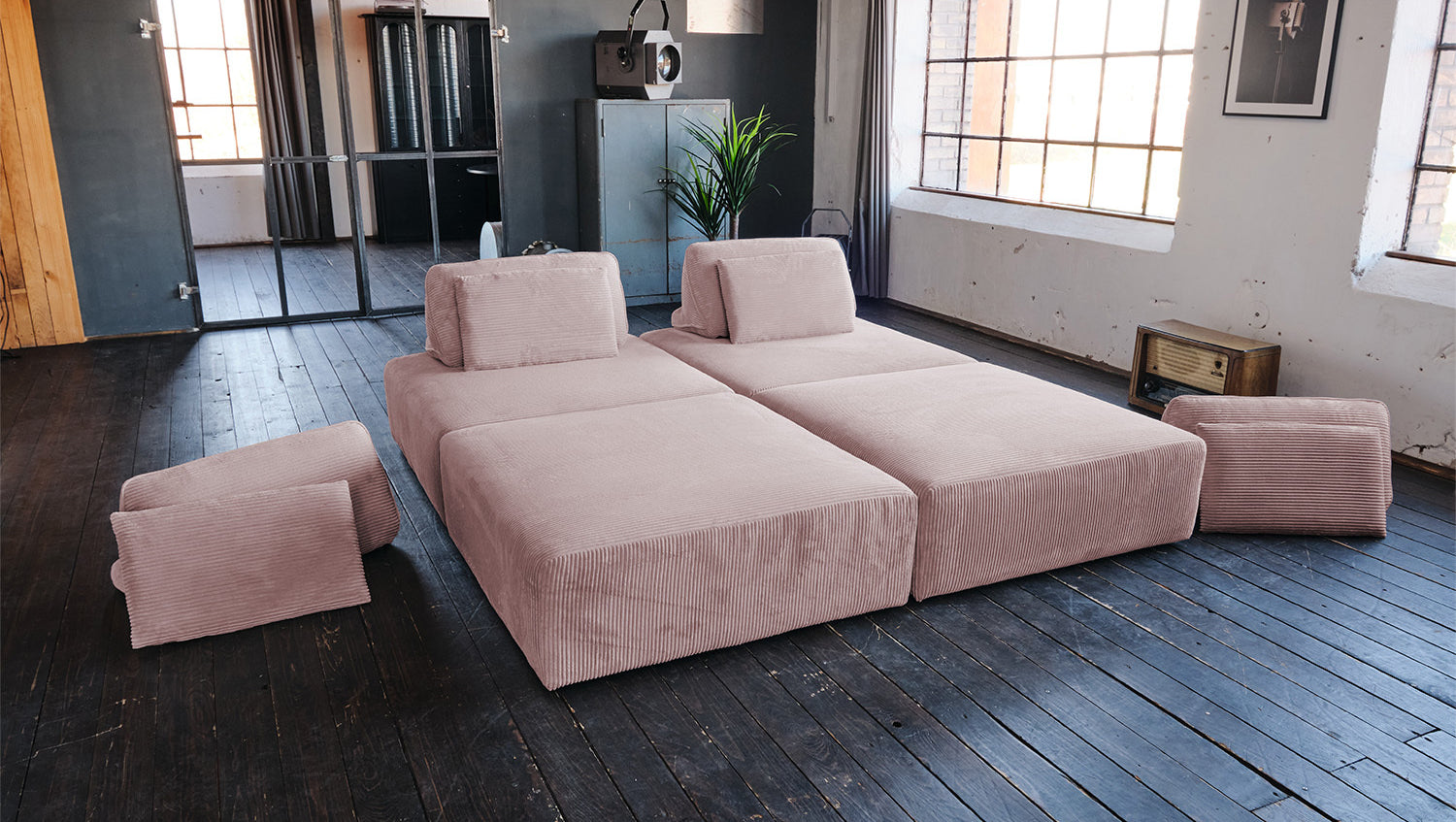 KAWOLA Modulsofa WIOLO SOFT 4 Module 4 Rückenkissen Cord rosa