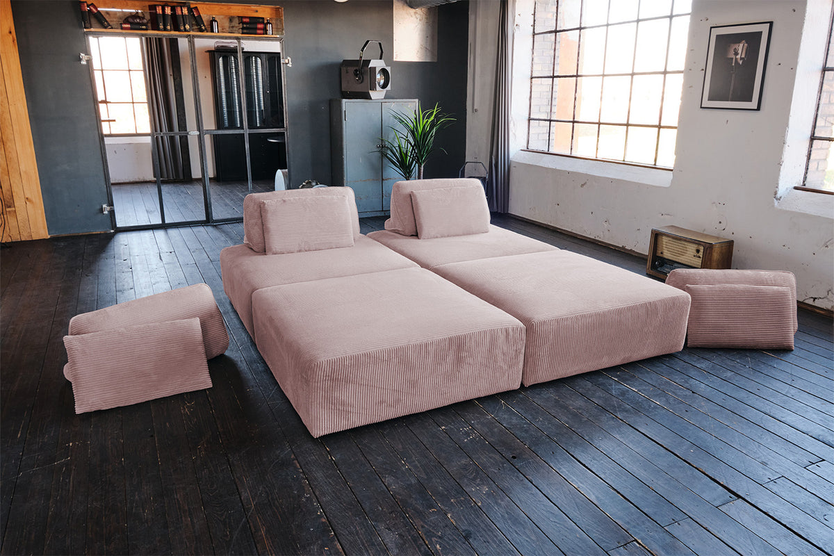KAWOLA Modulsofa WIOLO SOFT 4 Module 4 Rückenkissen Cord rosa