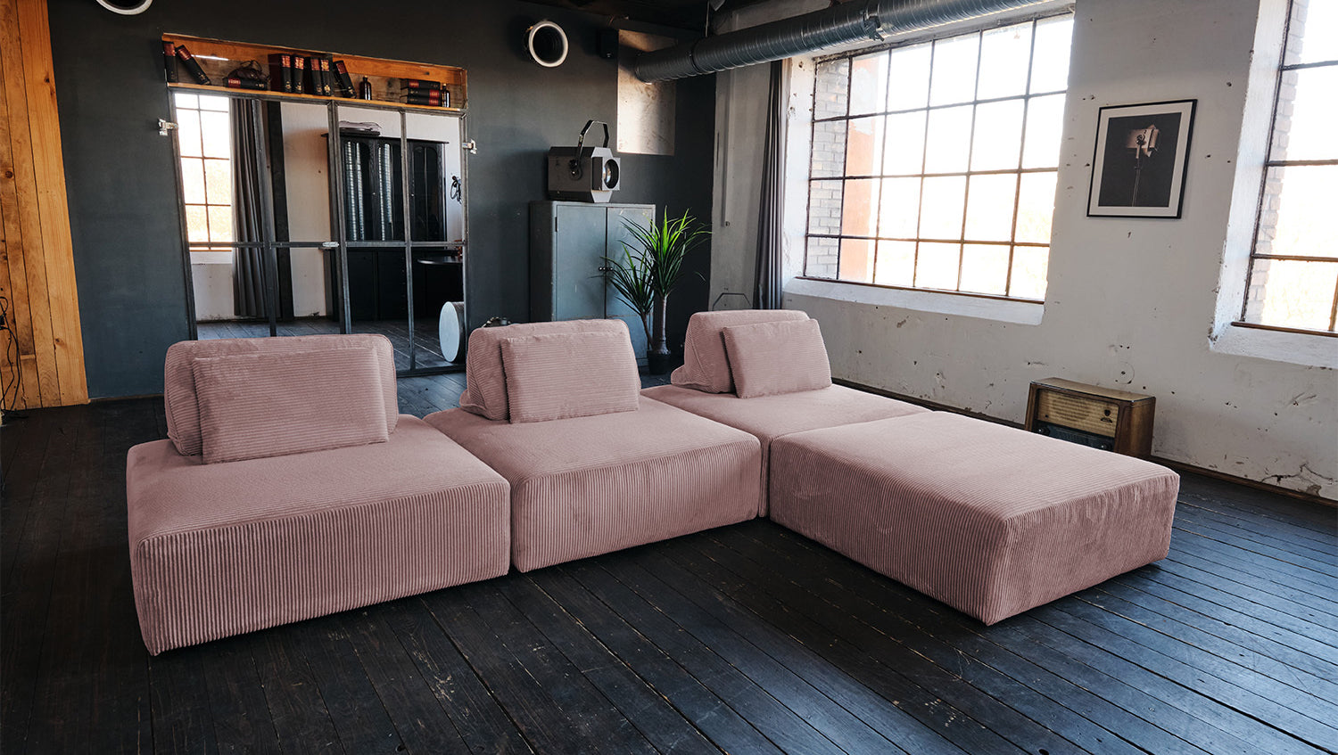 KAWOLA Modulsofa WIOLO SOFT 4 Module 4 Rückenkissen Cord rosa