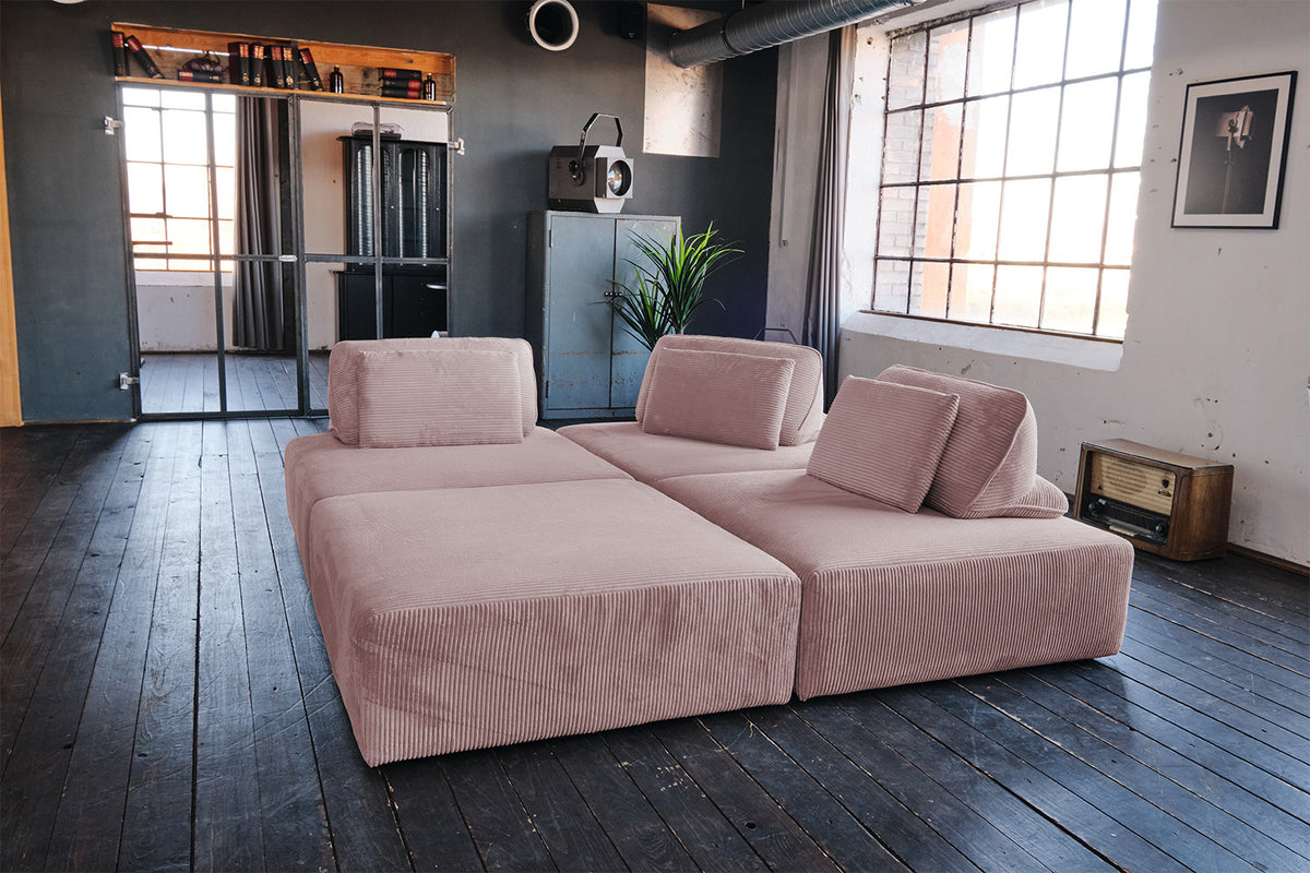 KAWOLA Modulsofa WIOLO SOFT 4 Module 4 Rückenkissen Cord rosa