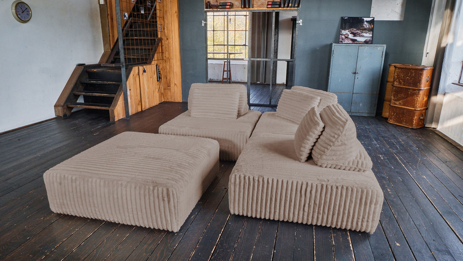 KAWOLA Modulsofa WIOLO SOFT 4 Module 4 Rückenkissen Weicher Breitcord taupe