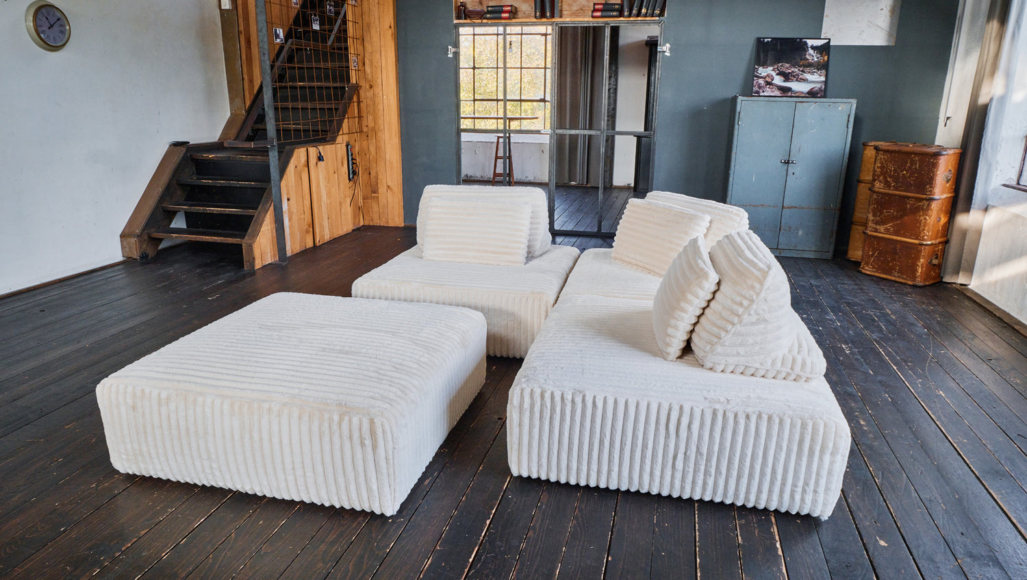 KAWOLA Modulsofa WIOLO SOFT 4 Module 4 Rückenkissen Weicher Breitcord cremeweiß