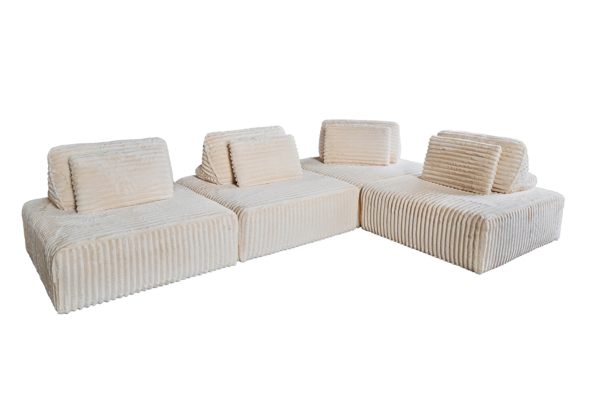 KAWOLA Modulsofa WIOLO SOFT 4 Module 4 Rückenkissen Weicher Breitcord cremeweiß