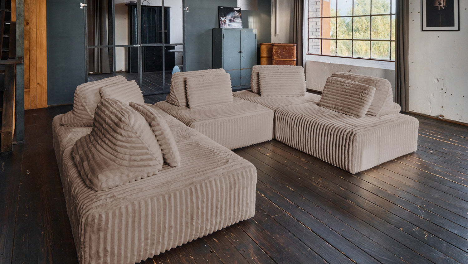 KAWOLA Modulsofa WIOLO SOFT 5 Module 5 Rückenkissen Weicher Breitcord taupe