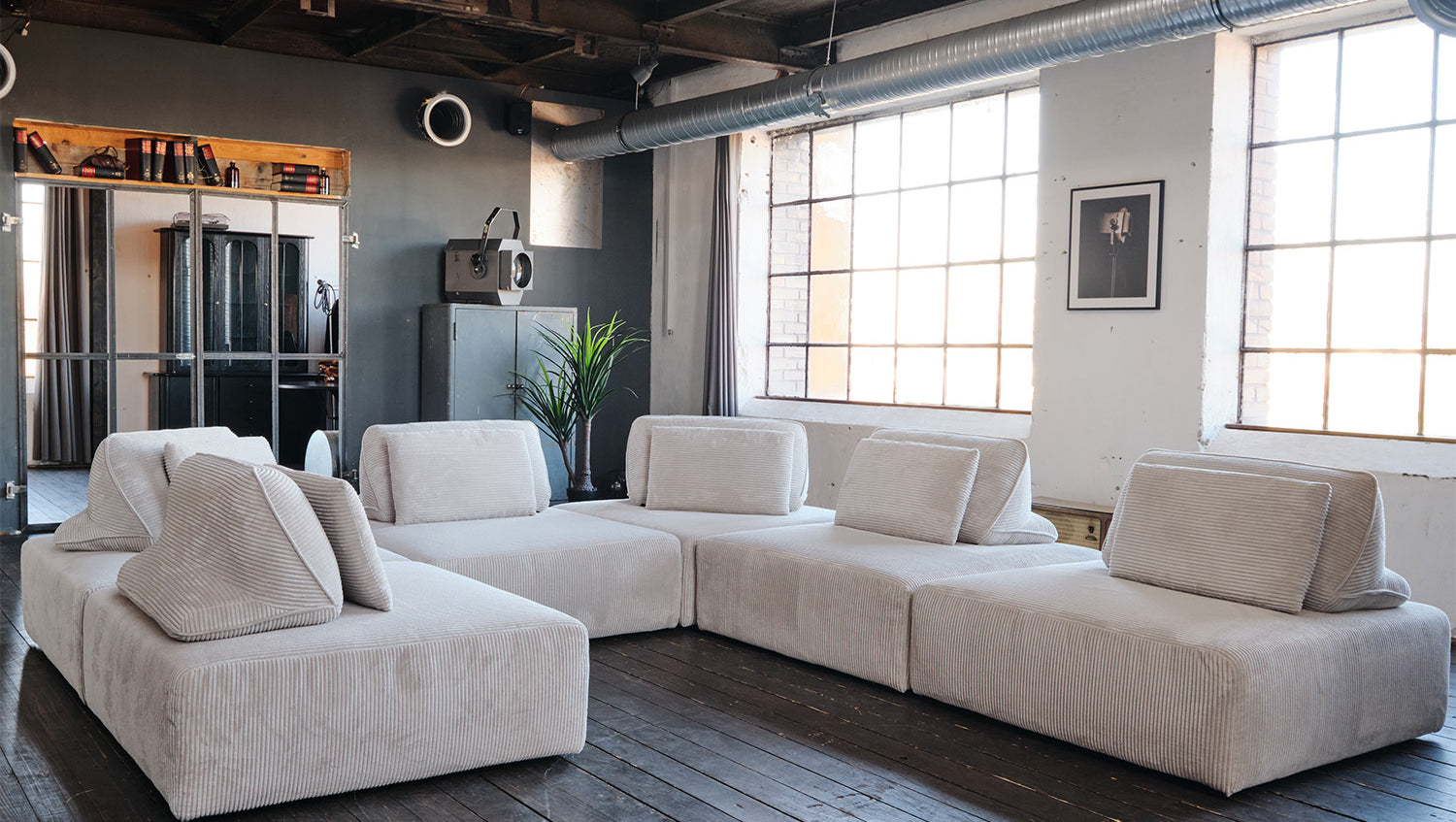KAWOLA Modulsofa WIOLO SOFT 6 Module 6 Rückenkissen Cord hellgrau