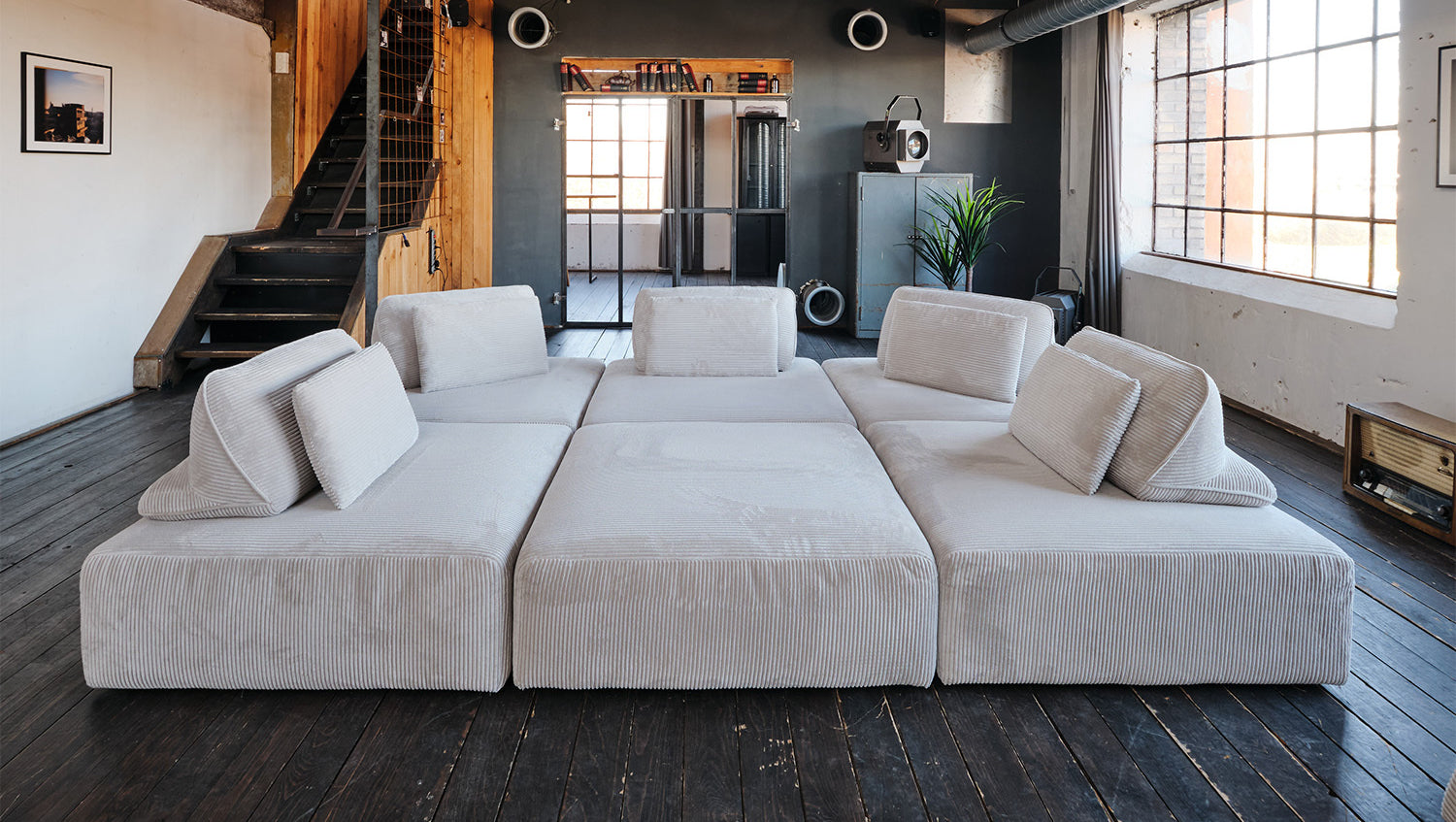 KAWOLA Modulsofa WIOLO SOFT 6 Module 6 Rückenkissen Cord hellgrau